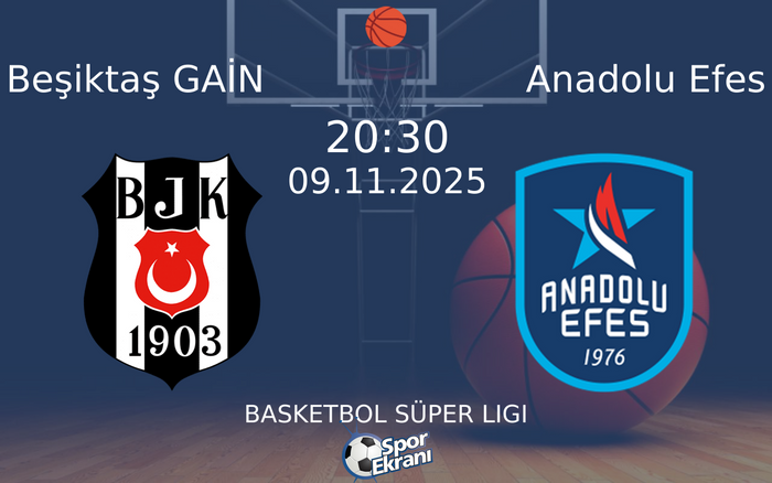 09 Kasım 2025 Beşiktaş GAİN vs Anadolu Efes maçı Hangi Kanalda Saat Kaçta Yayınlanacak?